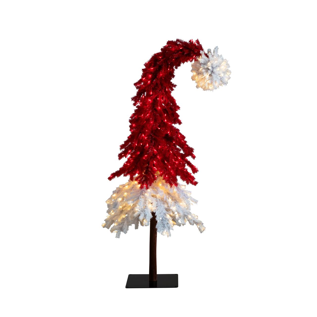 7ft. Pre-Lit Red & White Santa’s Hat Artificial Christmas Tree, Red & White LED Light
